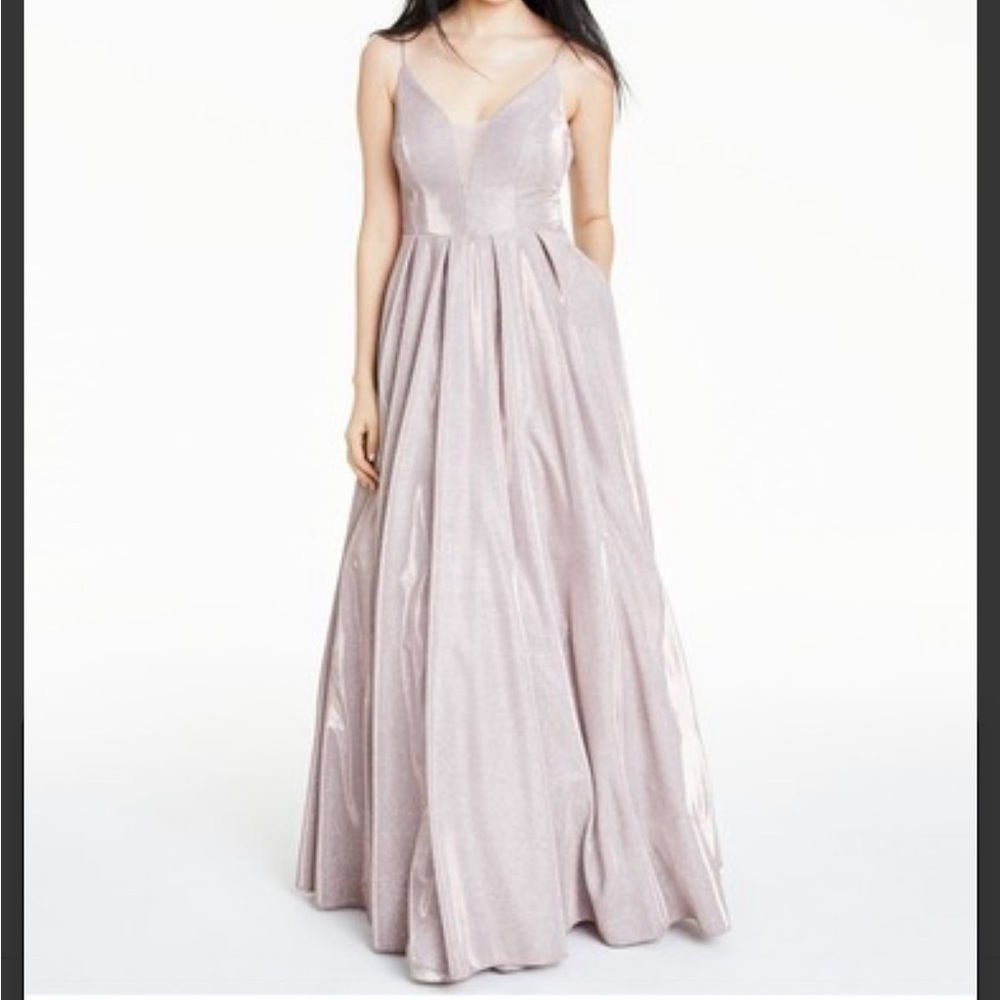 B Darling Juniors' Sparkle Rose Gold Plunge Ball Gown Prom Evening Dress